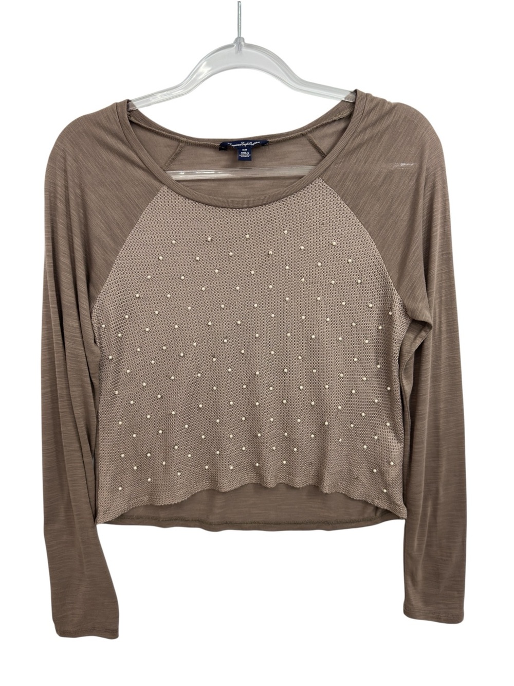 Waffle Knit Pearl Embellished Polka Dots Thermal Crop Top Baby Tee Y2K